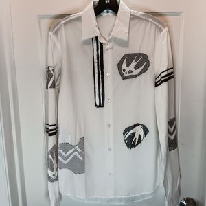 MCQ Alexander McQueen Swallow Embroidered Patch Black White Long Sleeve Shirt
